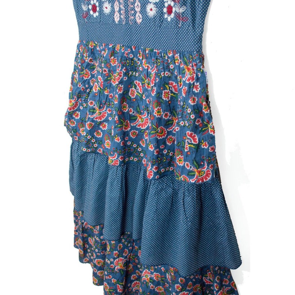 Kopal Izzy Boho Anthropologie Blue Foliage Triple Tiered Dress Medium - Picture 6 of 12